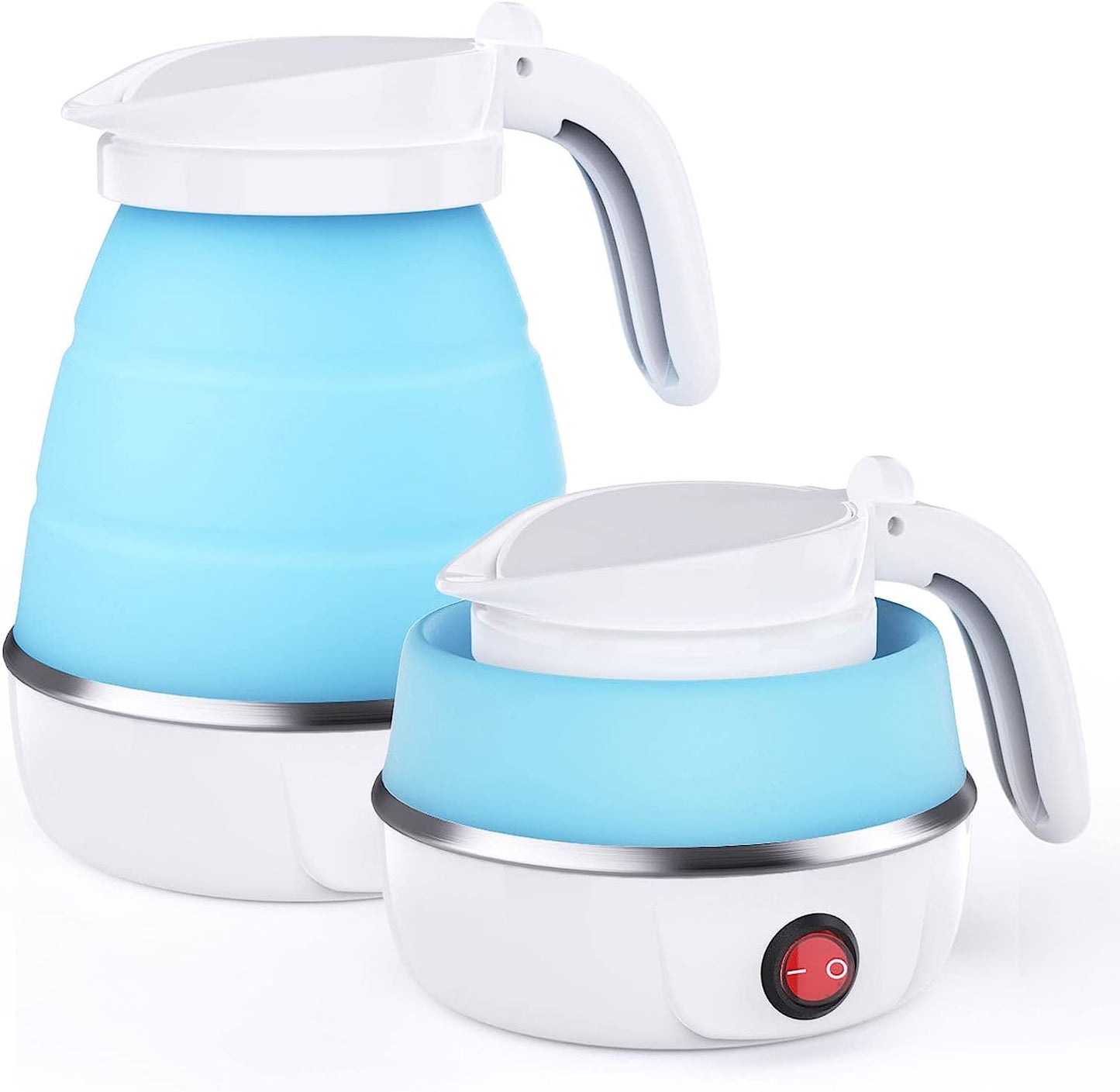 Foldable Collapsible Electric Kettle Mini Travel Silicone Water Boiler for Hot Drinks, Blue