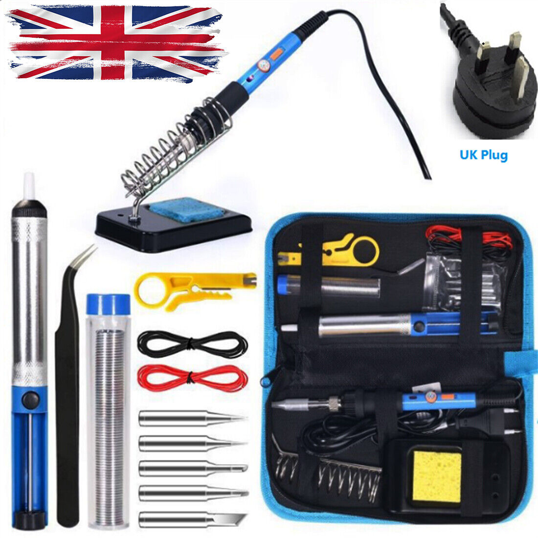 60W Soldering Iron Kit Electronics Welding Irons Solder Tools Adjustable Temp UK