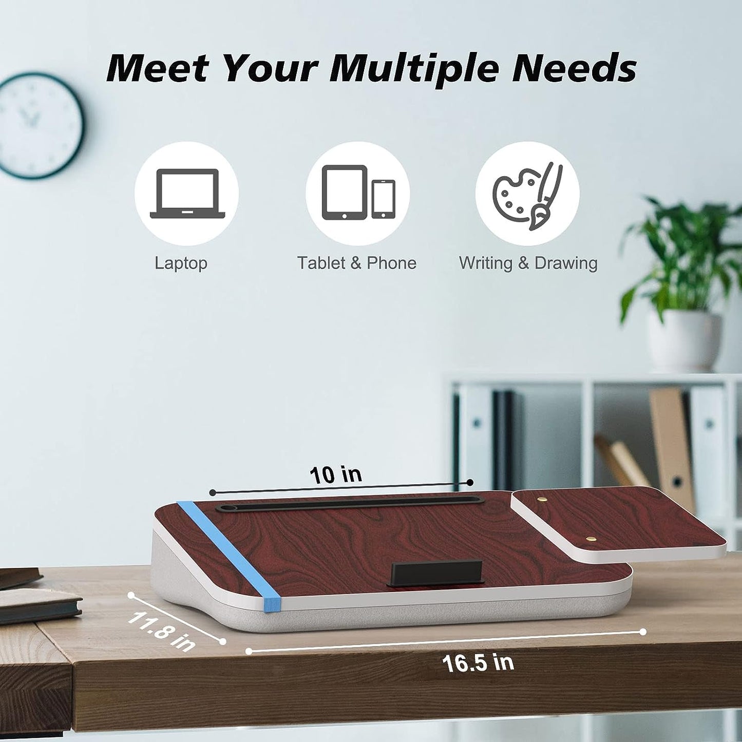 Lap Desk With Cushion, Tablet Holder And Detachable Mouse Tray, perfect for Laptops