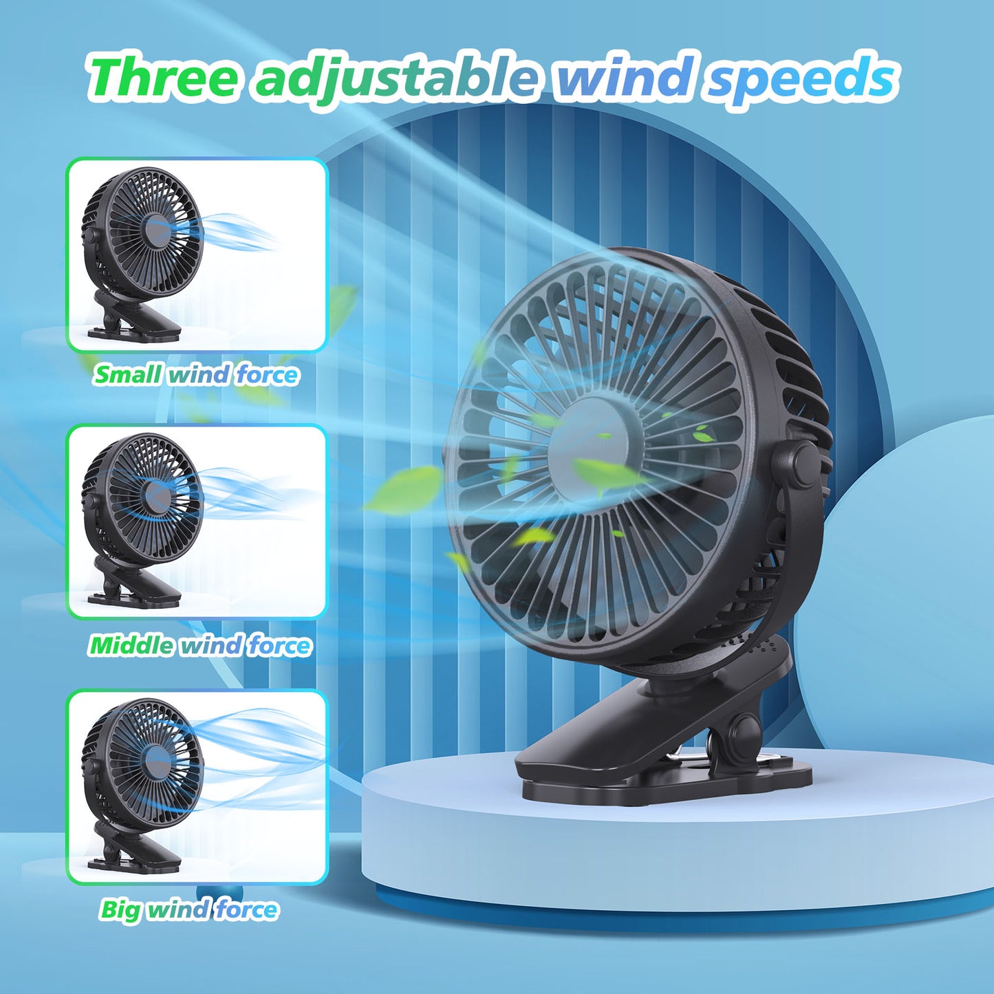 Portable Clip On 3 Speed Rechargeable Mini Table Fan, for Home Office Travel Outdoor