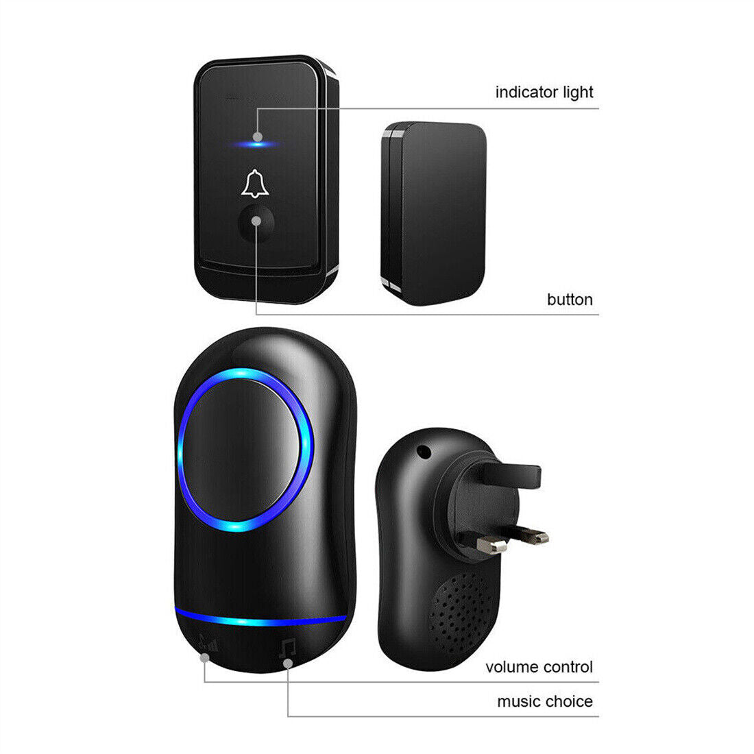 Wireless Waterproof Long Range Plug In Cordless Doorbell