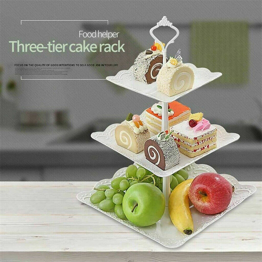 3Tier Cake Stand Afternoon Tea Wedding Party Plates Tableware Embossed Tray UK