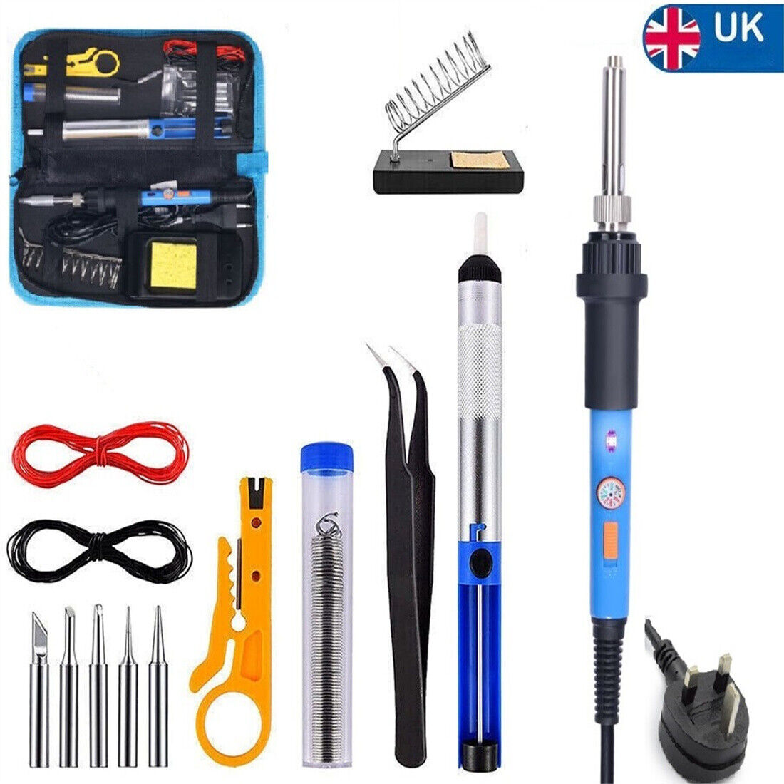 60W Soldering Iron Kit Electronics Welding Irons Solder Tools Adjustable Temp UK