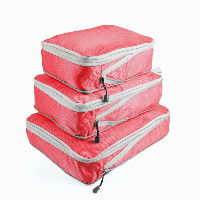 3Pcs Compression Packing Cubes Expandable Storage Travel Luggage Bags Organizer Random Color