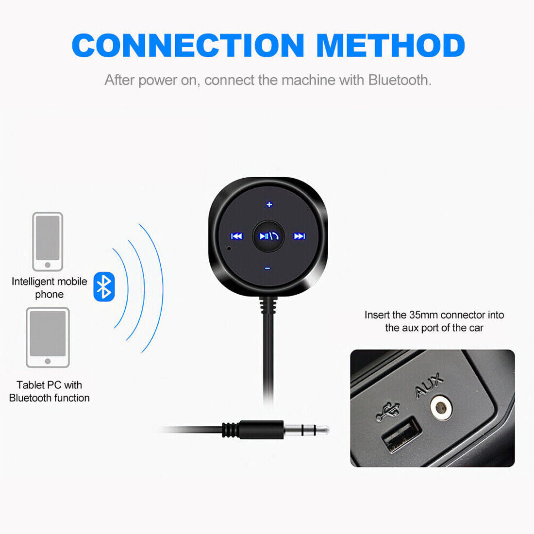 AUX-in Bluetooth Wireless Receiver Adapter Dongle For Car Stereo Audio Speaker