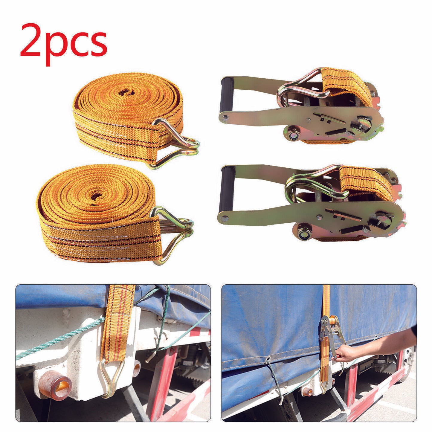 Ratchet Straps Tie Down 2 X 50mm 6 Meter 2 Tons Claw Lorry Lashing Handy Straps