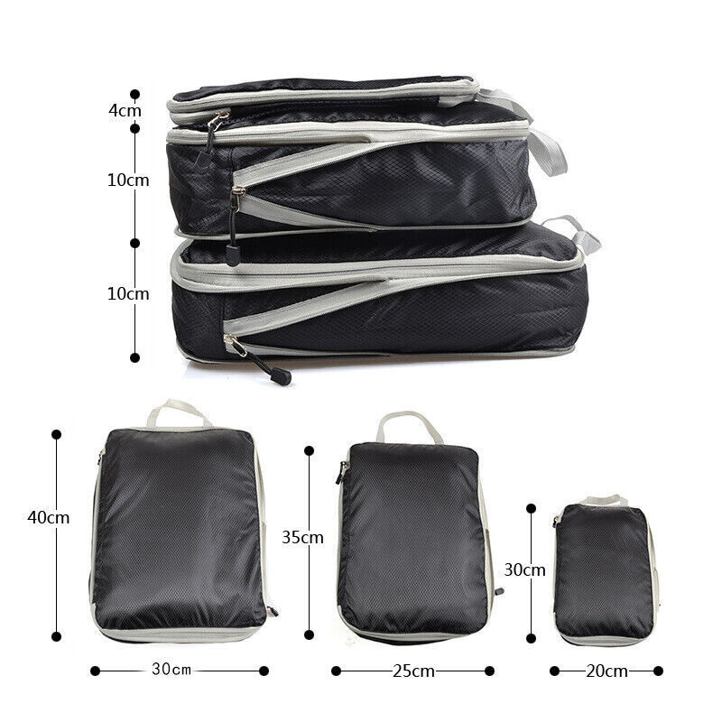 3Pcs Compression Packing Cubes Expandable Storage Travel Luggage Bags Organizer Random Color