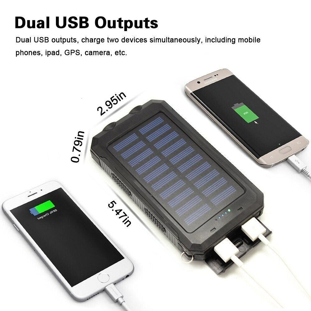 New Solar Power Bank Waterproof 2 USB LED Battery Charger For Mobile Phone