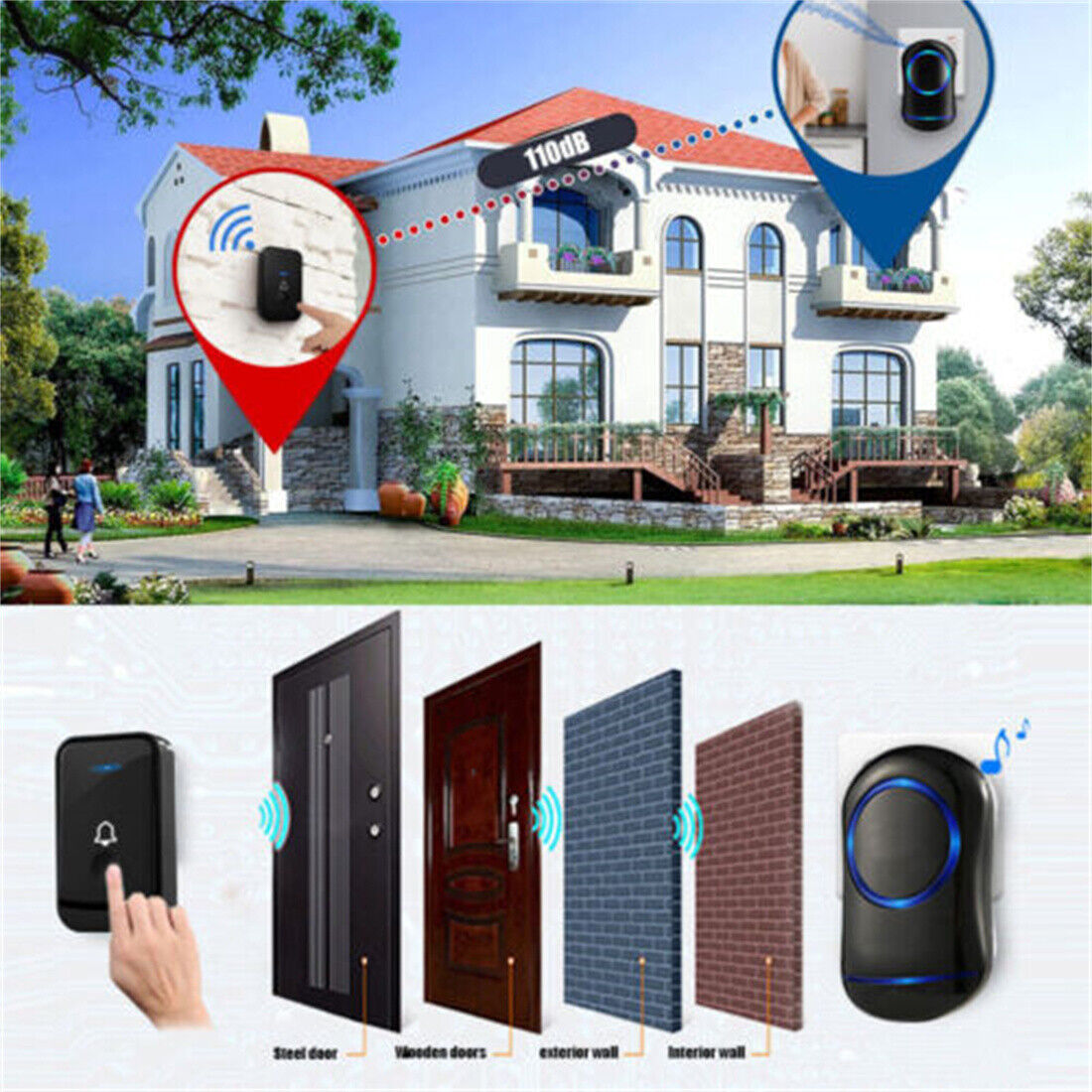 Wireless Waterproof Long Range Plug In Cordless Doorbell