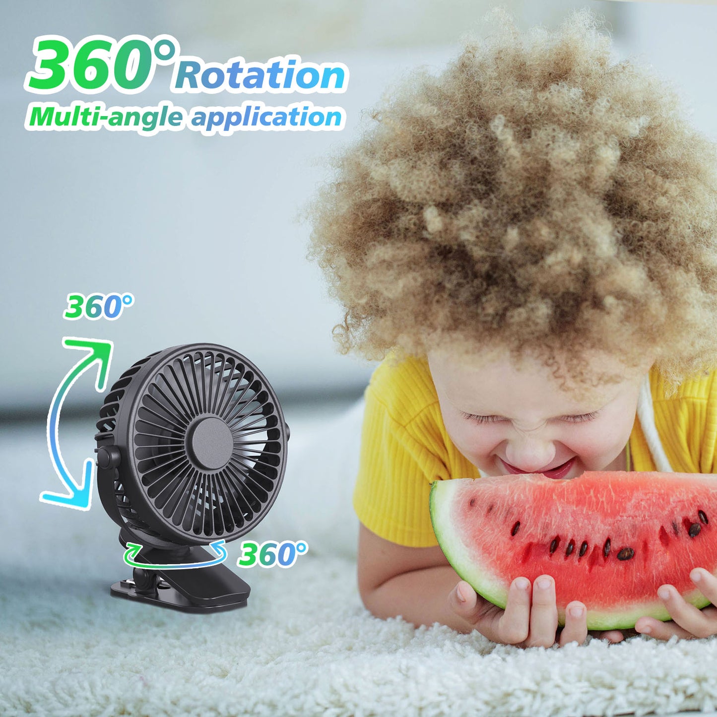 Portable Clip On 3 Speed Rechargeable Mini Table Fan, for Home Office Travel Outdoor