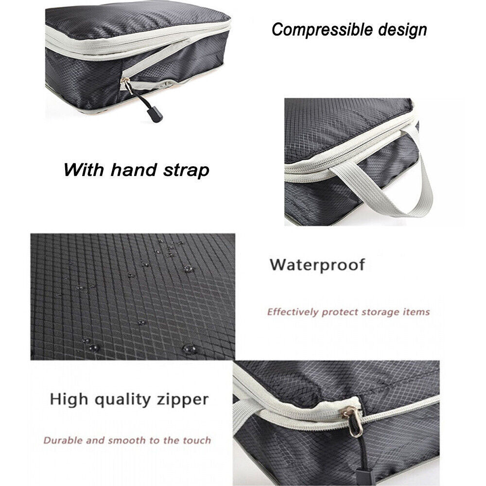 3Pcs Compression Packing Cubes Expandable Storage Travel Luggage Bags Organizer Random Color