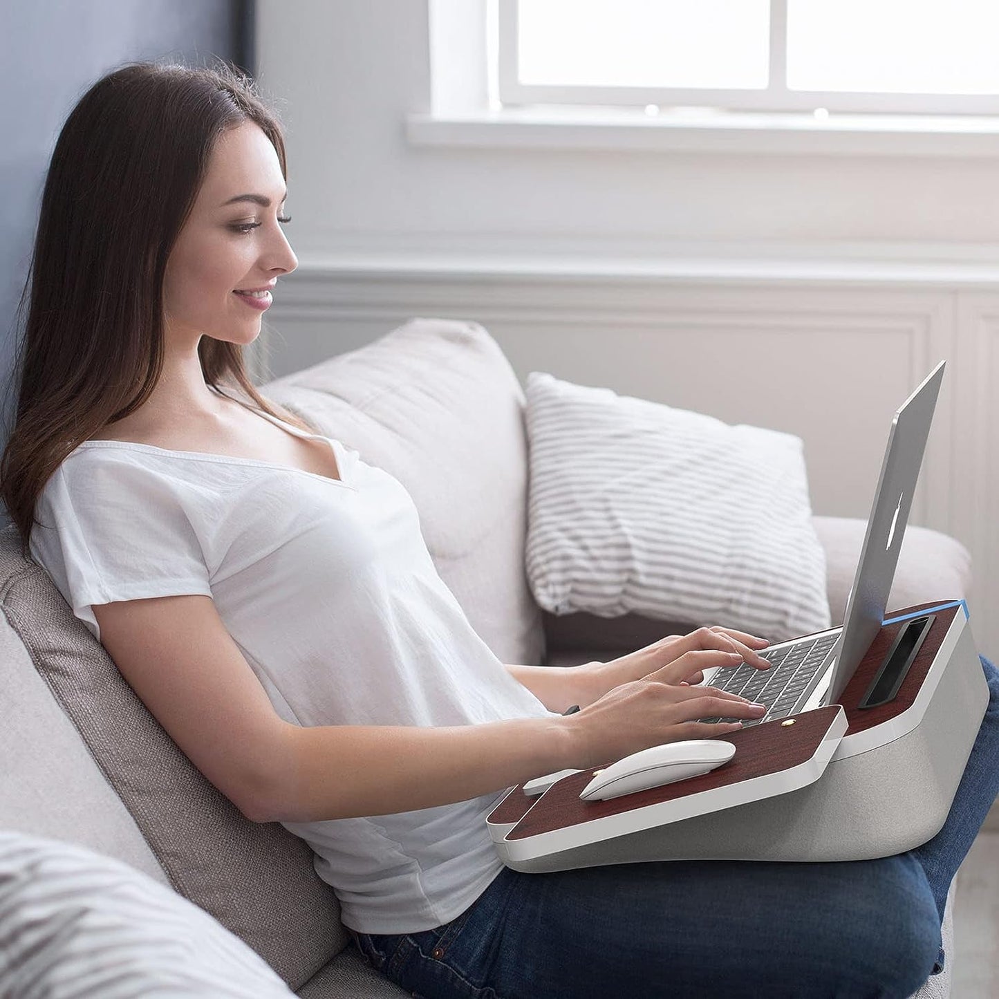 Lap Desk With Cushion, Tablet Holder And Detachable Mouse Tray, perfect for Laptops