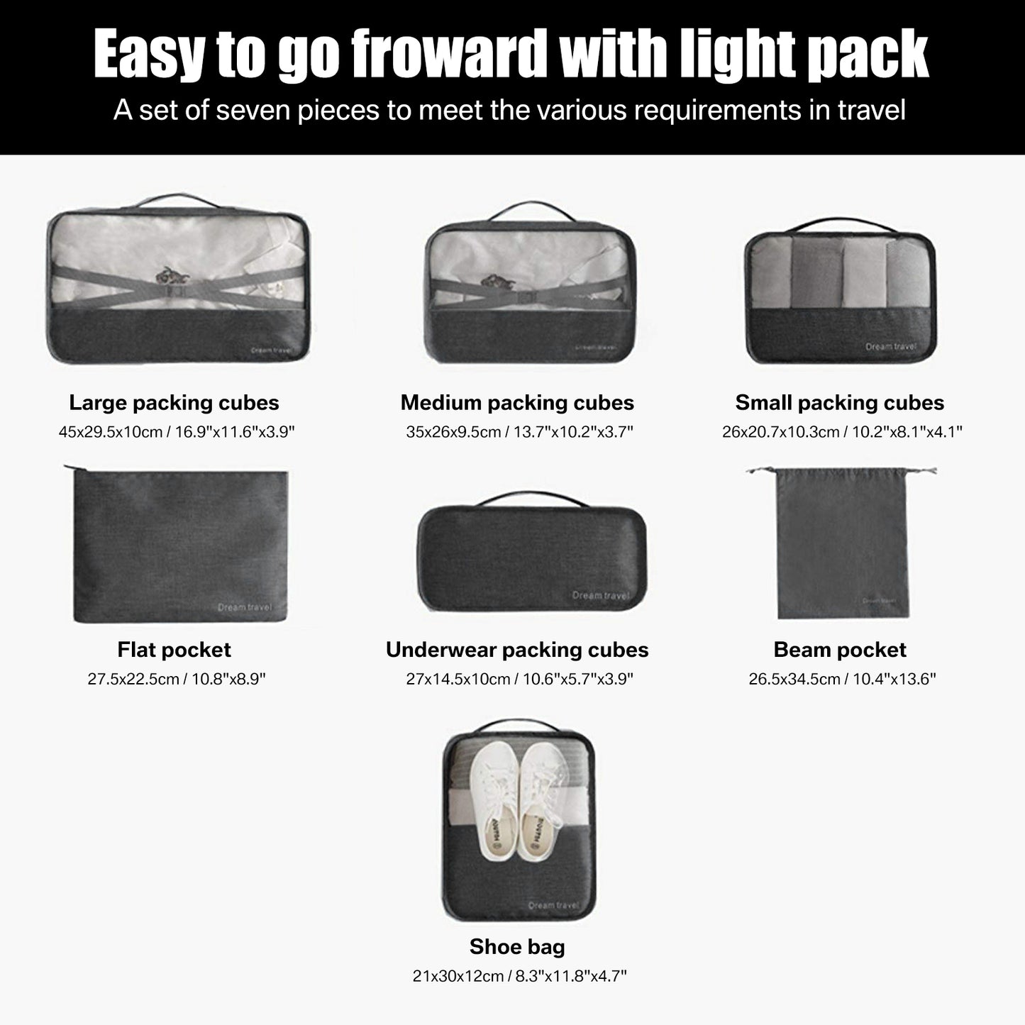 7pcs Packing Cubes for Luggage/Storage- Organiser for Travel and Suitcase