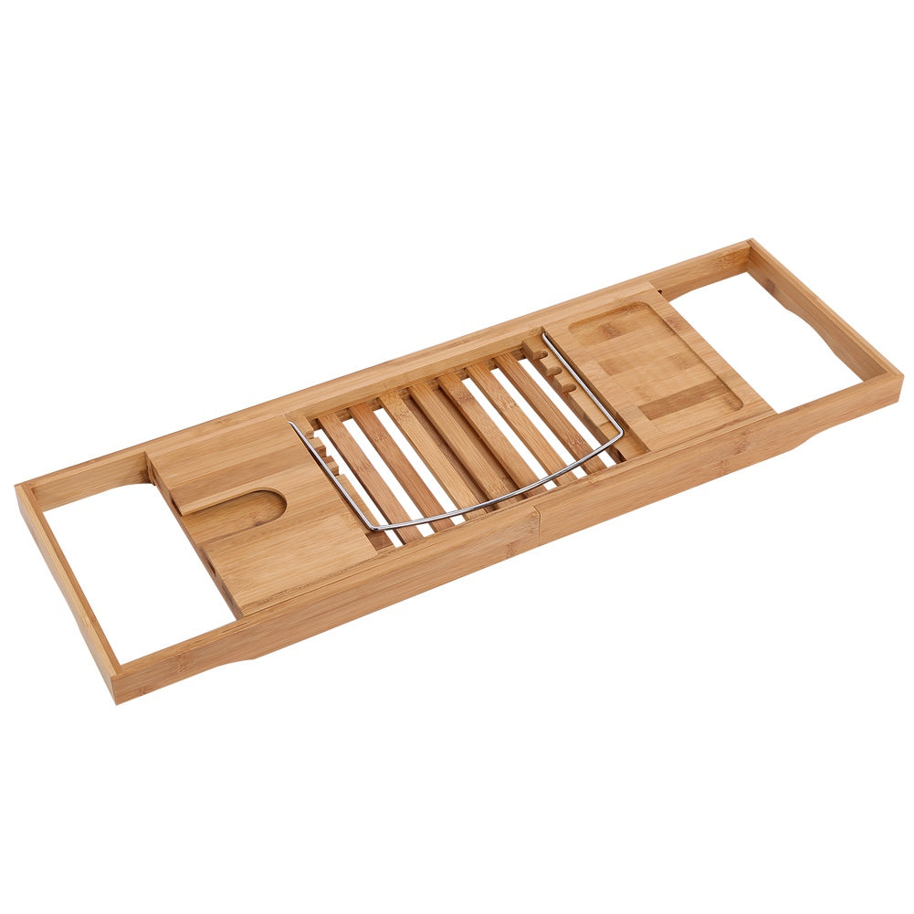 1Pc Extendable Bamboo Bathtub Rack Shelf Bathroom Shower Tub Caddy Book Reading Tray Stand New