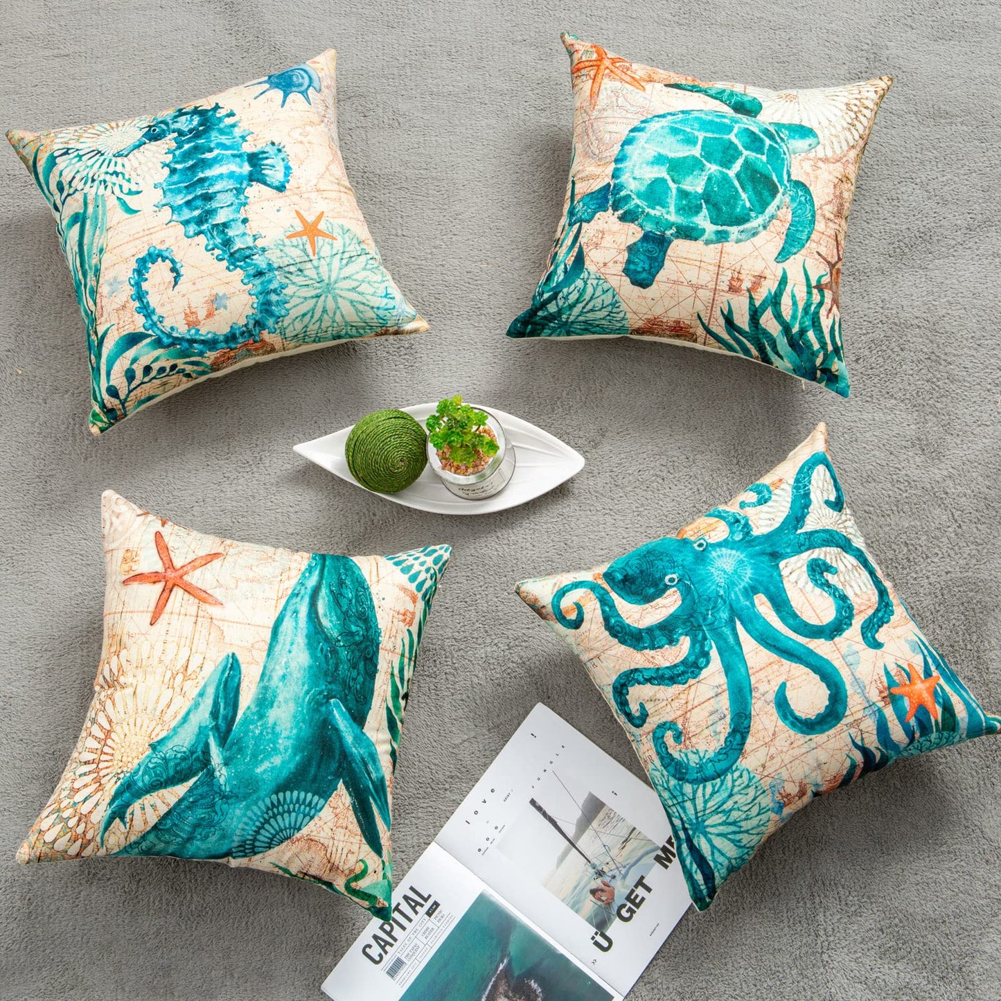 Covers Sea Printed Throw Pillow Cases